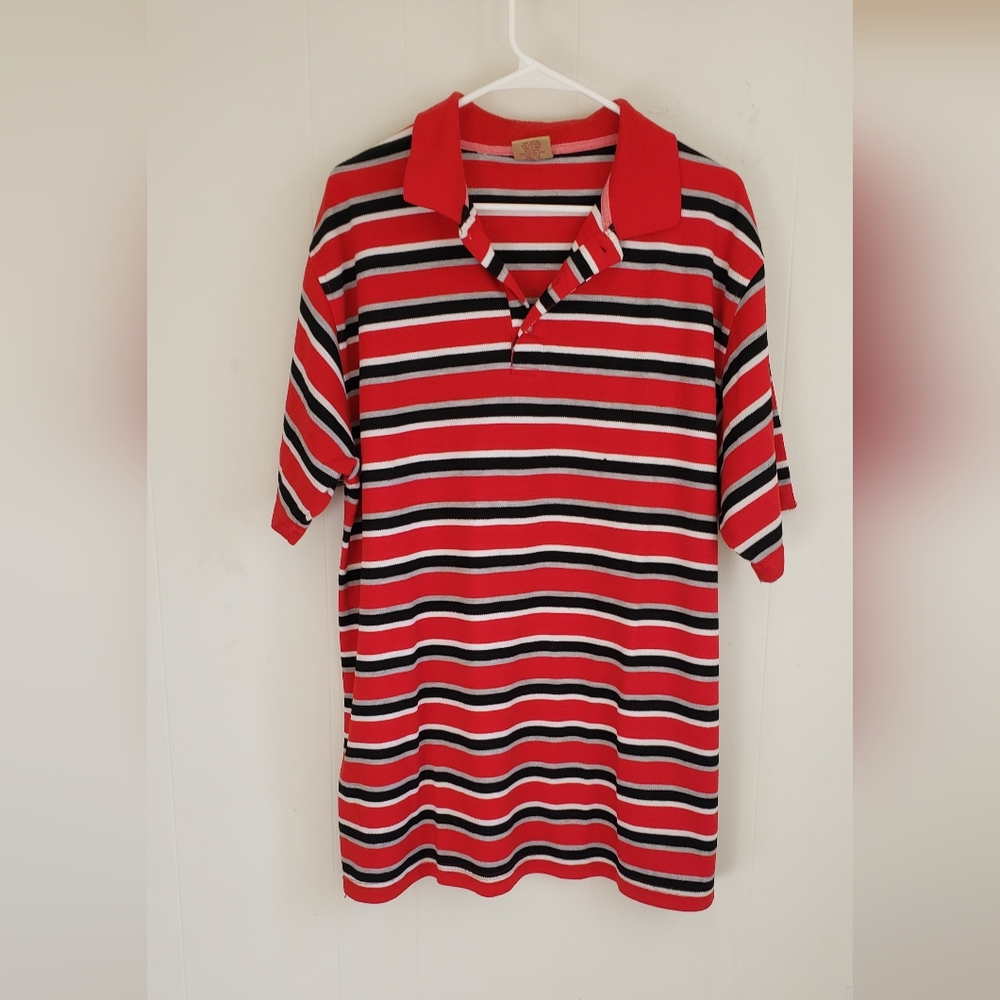 Mens red stripped polo shirt